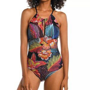 La Blanca Women's Sunlit Soirée High-Neck Keyhole One-Piece Swimsuit Size 18W